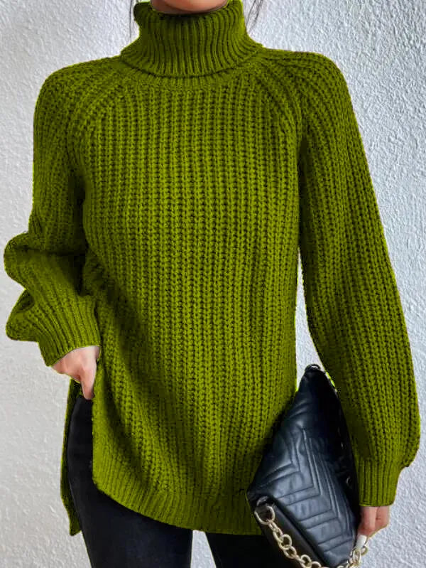 Selmira-rollkragenpullover Mit Raglanärmel Und Geteiltem Saum