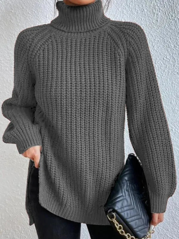 Selmira-rollkragenpullover Mit Raglanärmel Und Geteiltem Saum