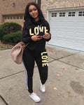 Damen nan sportives Kapuzen-Sweatshirt-Set mit Goldprint und Highwaist-Jogginghose
