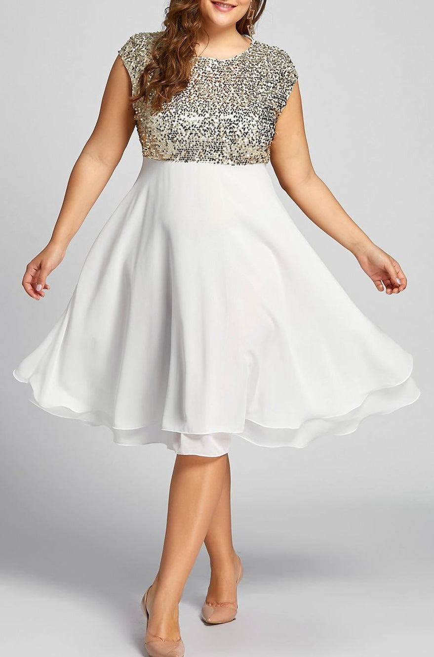 Damen Elegantes Cocktailkleid mit schimmerndem Oberteil und schwingendem Rock Selmira
