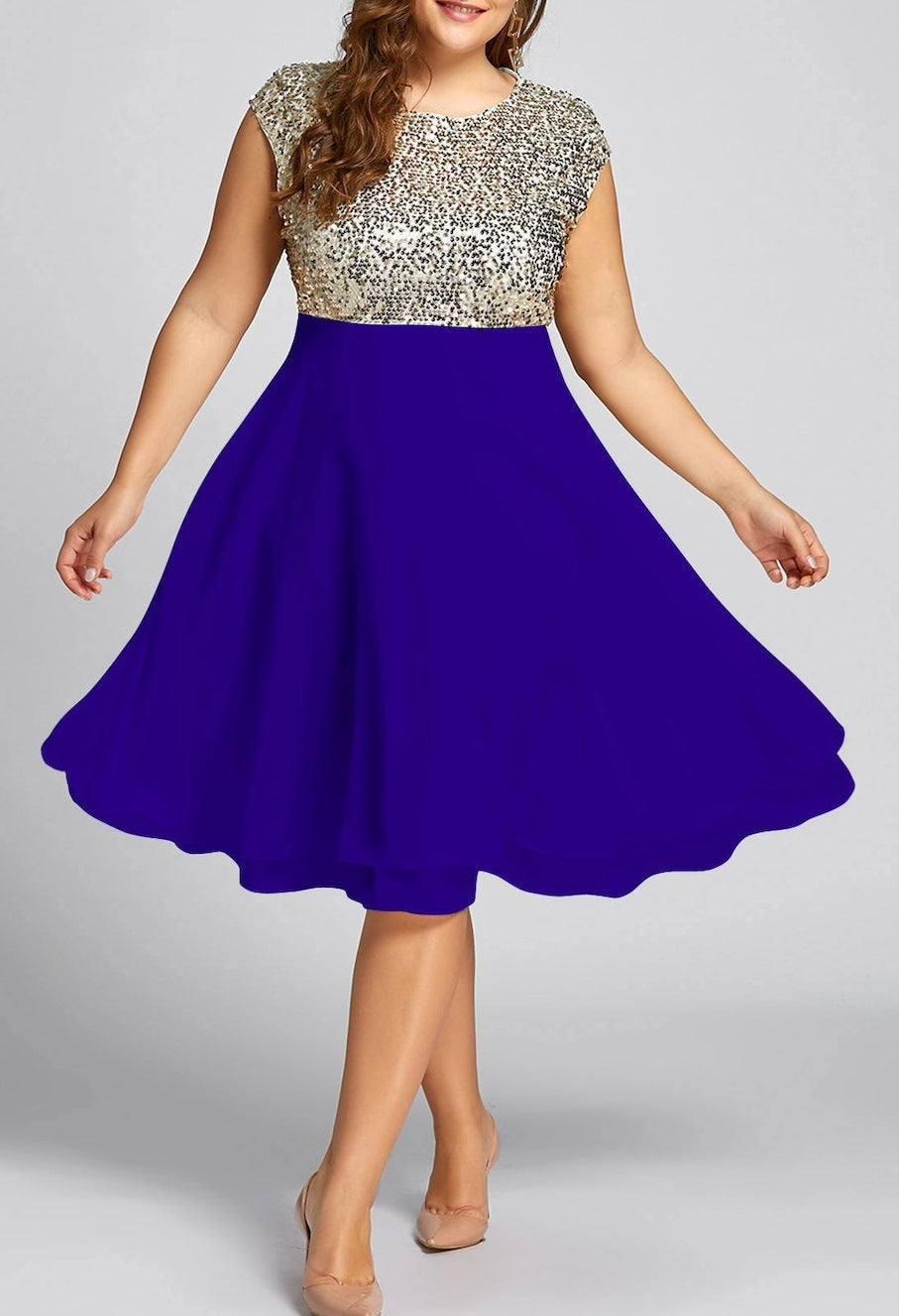 Damen Elegantes Cocktailkleid mit schimmerndem Oberteil und schwingendem Rock Selmira