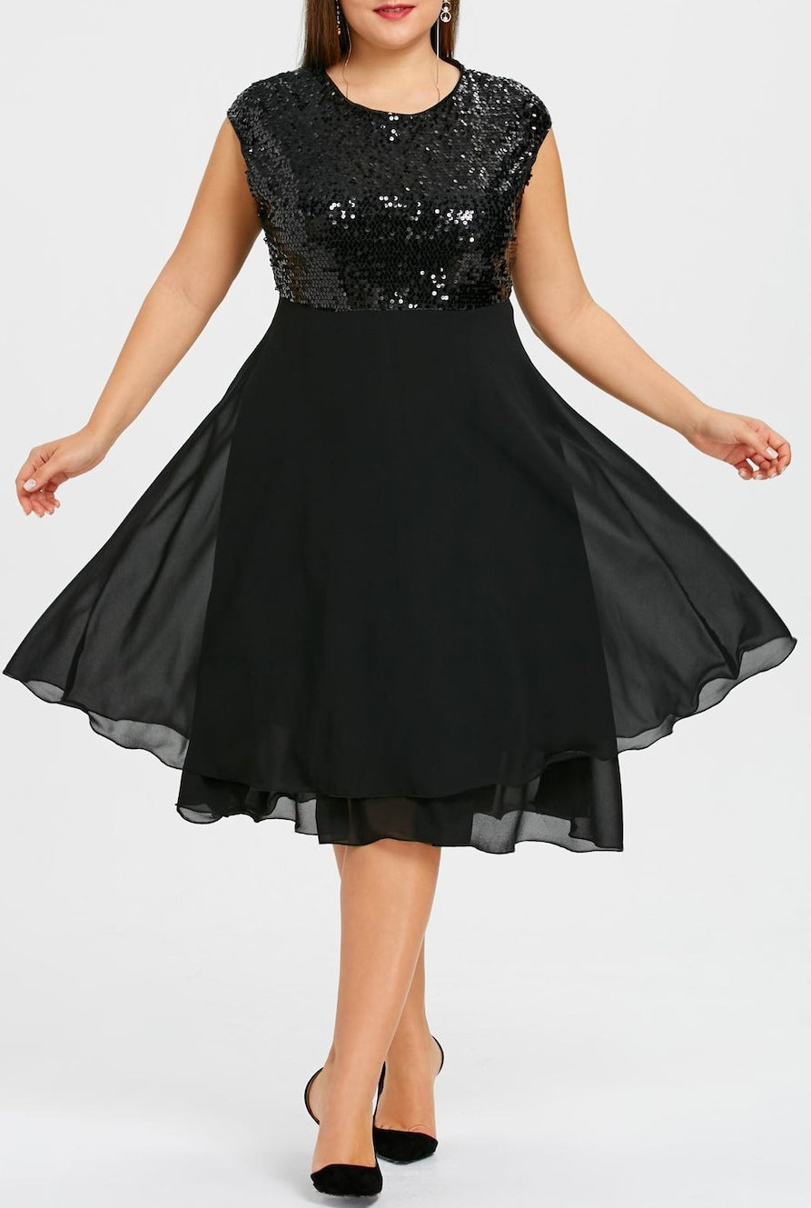 Damen Elegantes Cocktailkleid mit schimmerndem Oberteil und schwingendem Rock Selmira