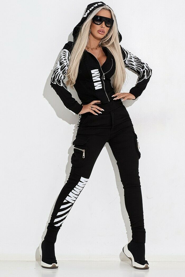 Damen nan stylisches zweiteiliges Kapuzen-Set mit tailliertem Reißverschluss-Hoodie und Cargo-Jogginghose