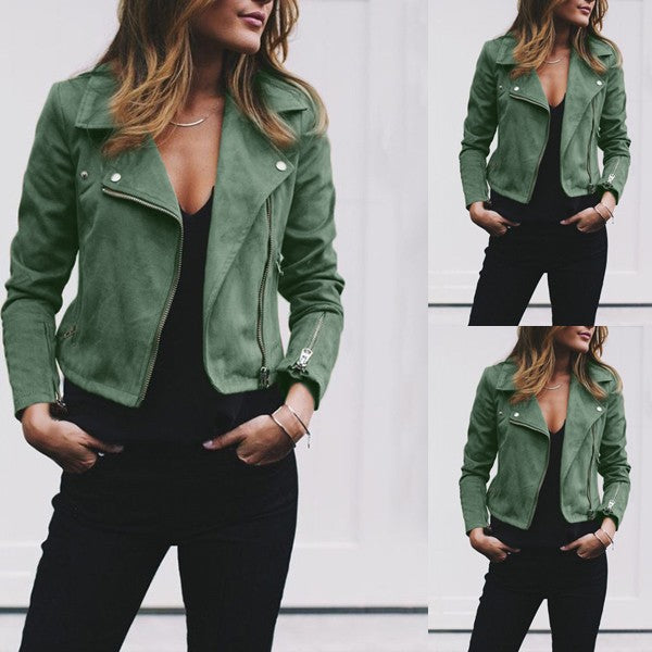Damen nan taillierte Bikerjacke aus Veloursimitat mit asymmetrischem Reißverschluss und Reißverschlussärmeln