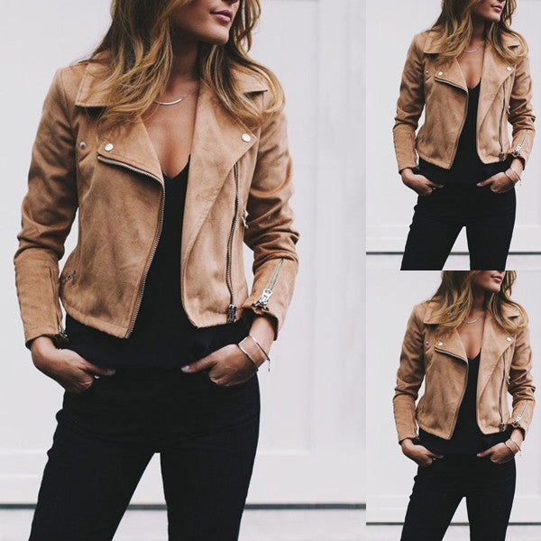 Damen nan taillierte Bikerjacke aus Veloursimitat mit asymmetrischem Reißverschluss und Reißverschlussärmeln