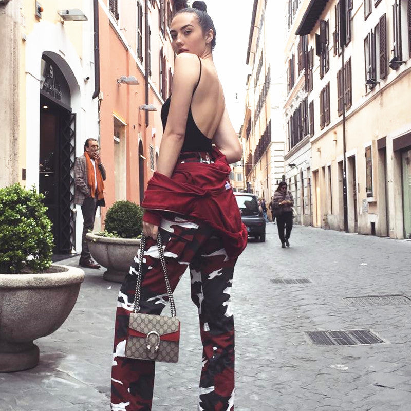 Damen nan Cargohose mit urbanem Camouflage-Print und elastischem Bund