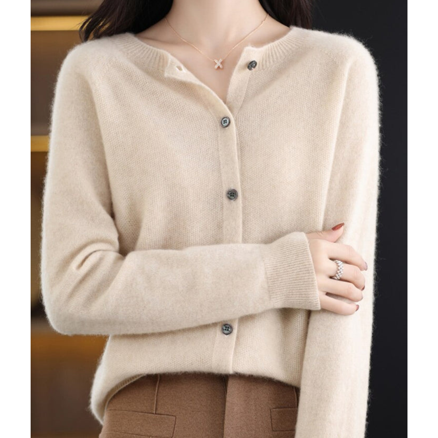 Selmira | Damen Rundhals Cardigan Pullover