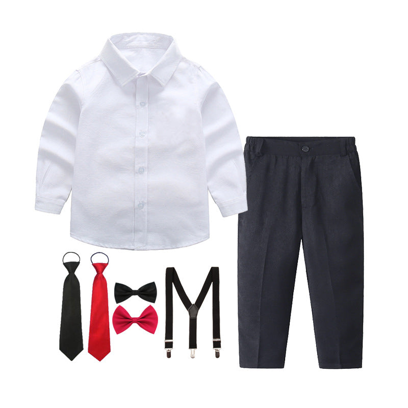 Damen elegantes Baumwollhemd mit schicken Hosen und Hosenträgern
