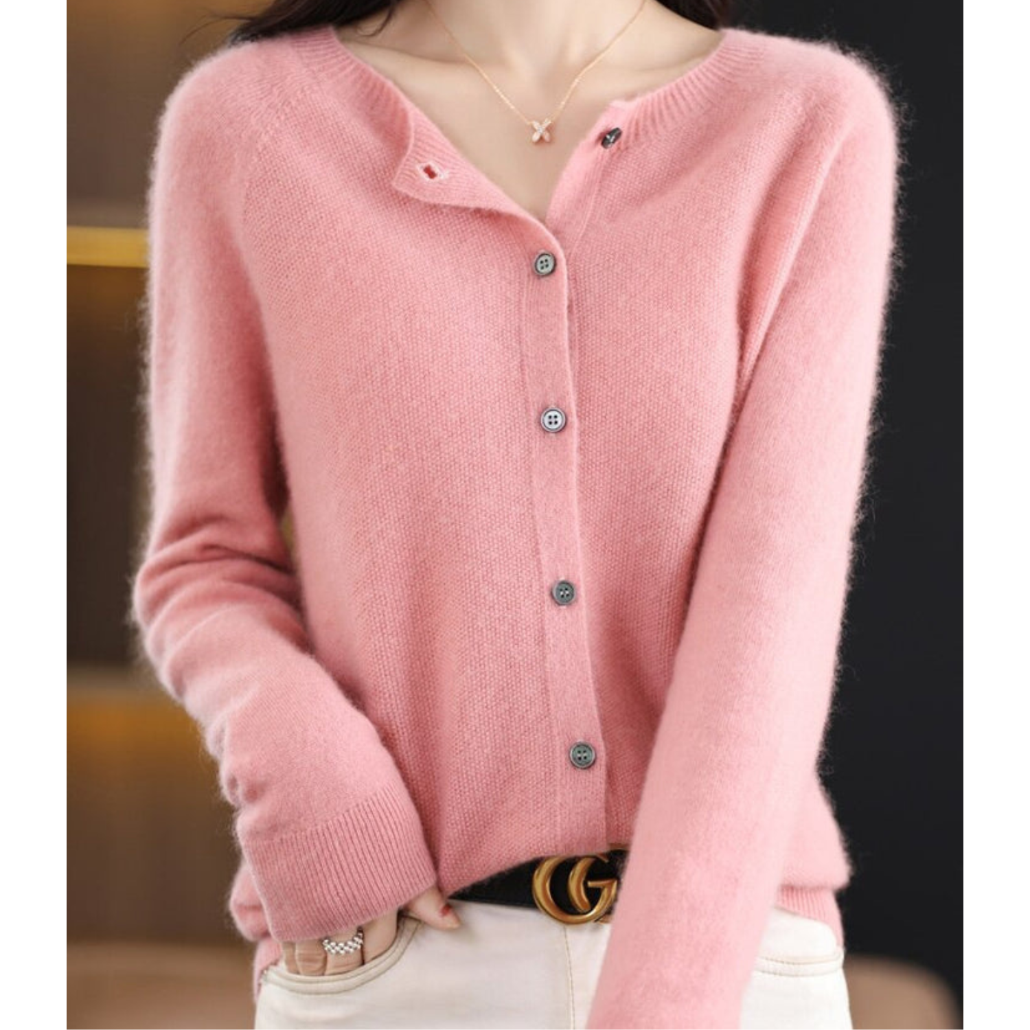 Selmira | Damen Rundhals Cardigan Pullover