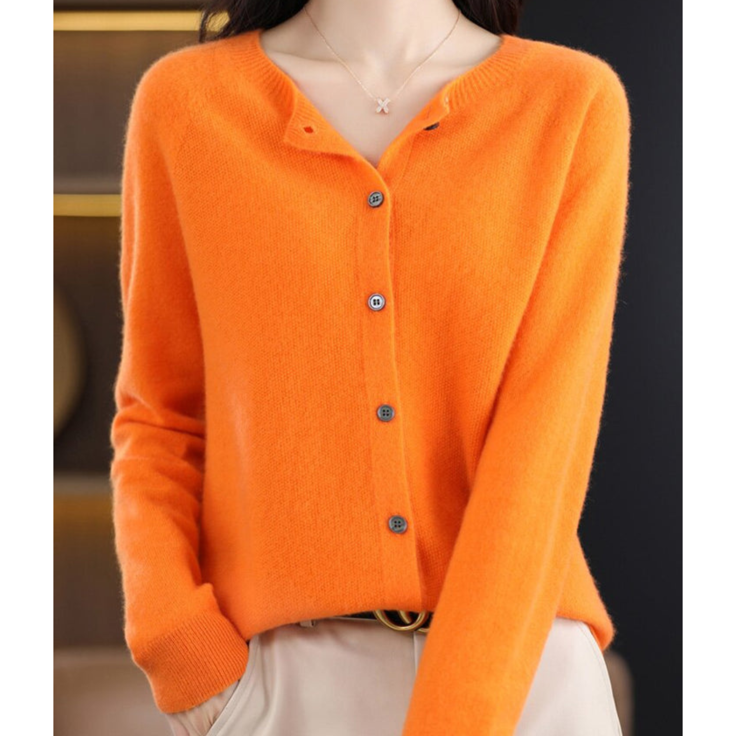 Selmira | Damen Rundhals Cardigan Pullover