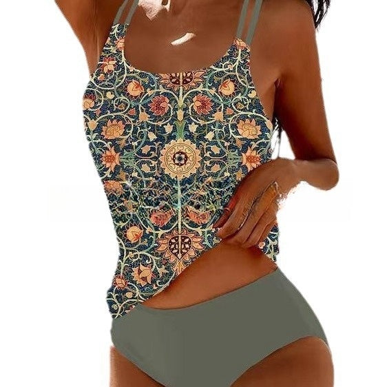 Selmira | Retro Hochgeschnittenes Bikini mit Stranddruck
