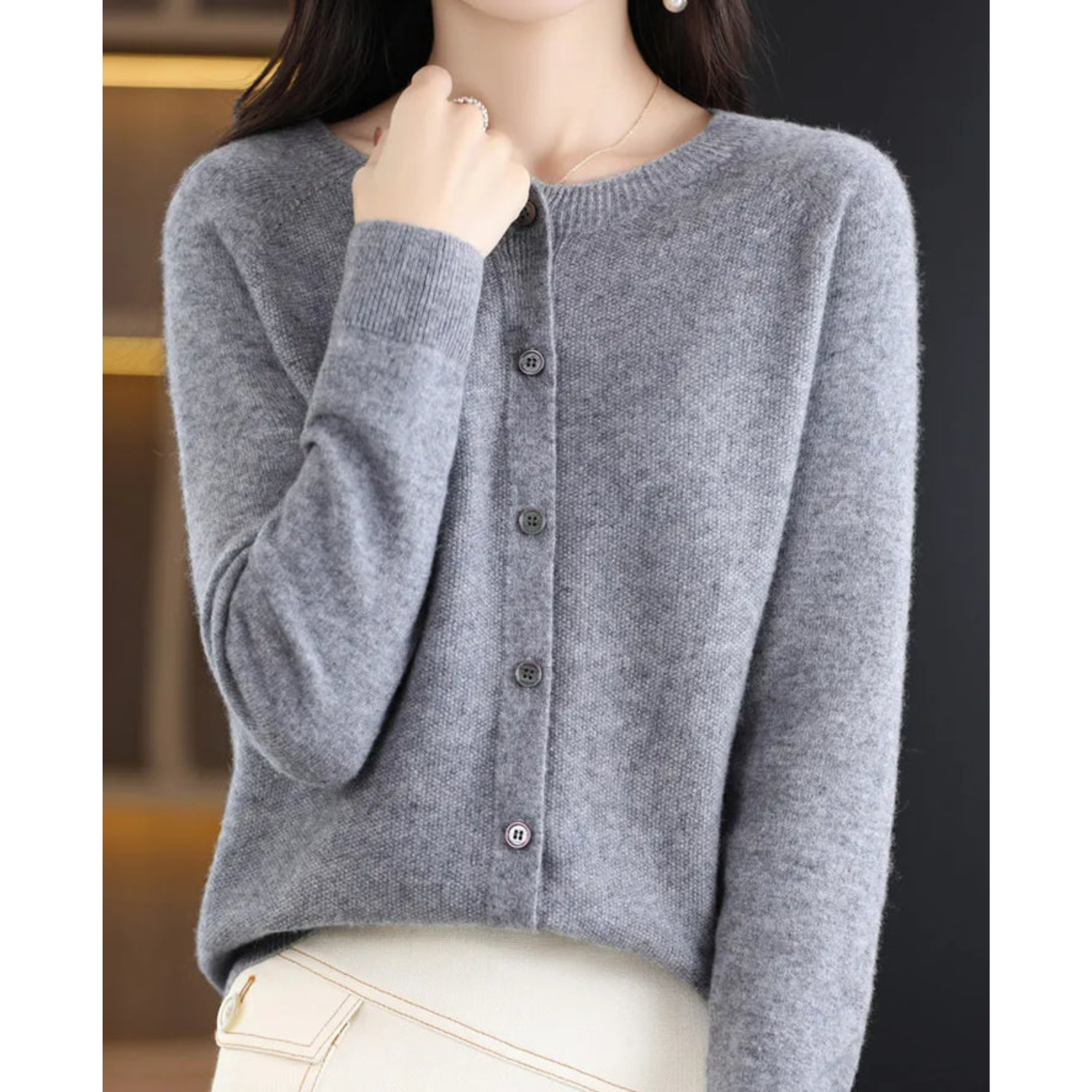 Selmira | Damen Rundhals Cardigan Pullover