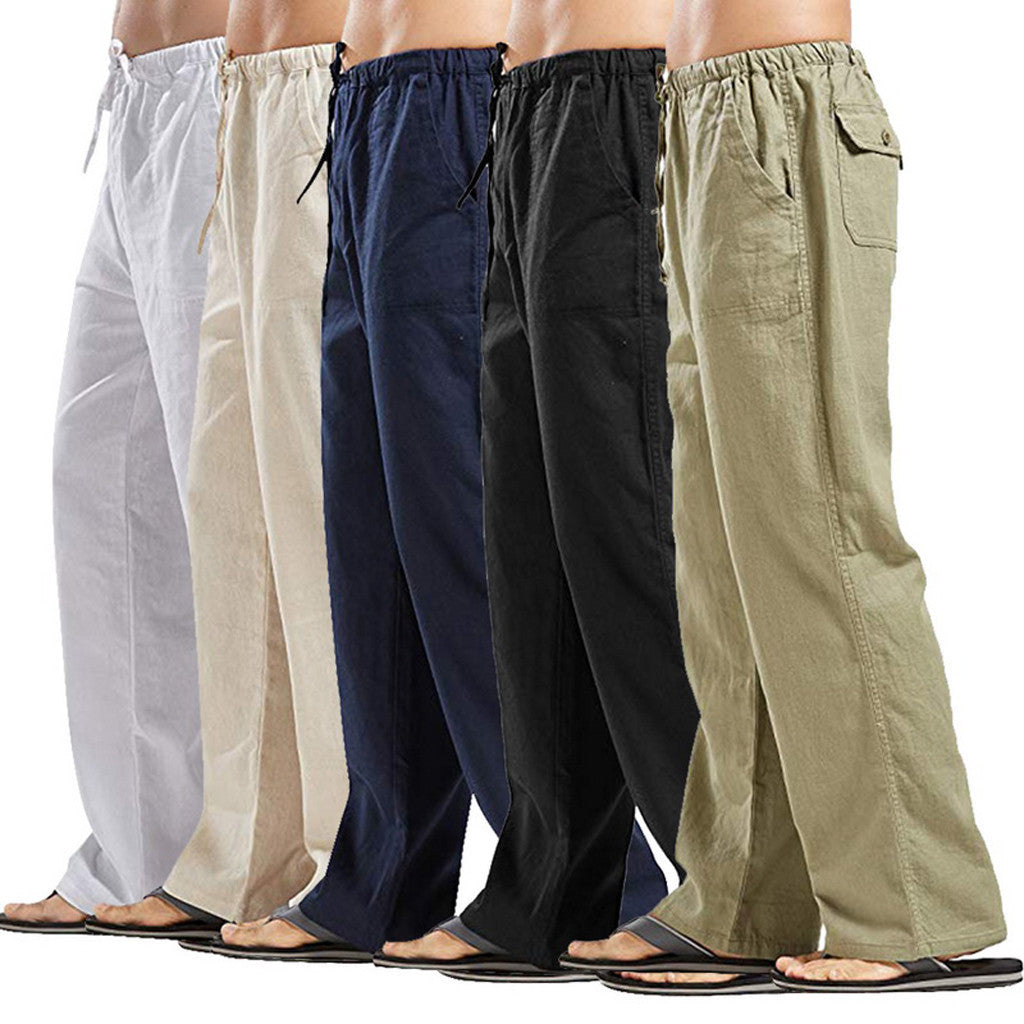 Herren nan lockere Leinenhose mit Tunnelzugbund und geradem Bein