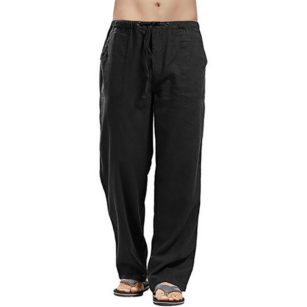 Herren nan lockere Leinenhose mit Tunnelzugbund und geradem Bein