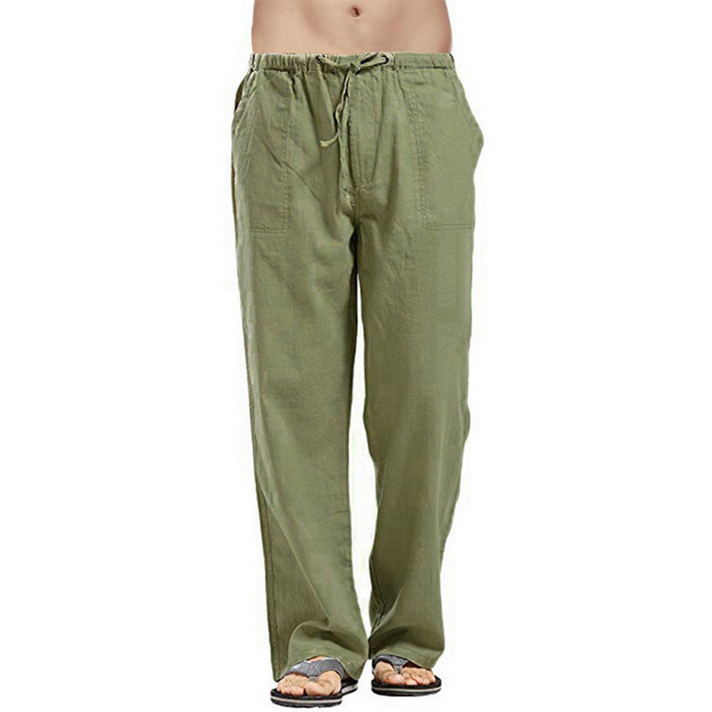 Herren nan lockere Leinenhose mit Tunnelzugbund und geradem Bein
