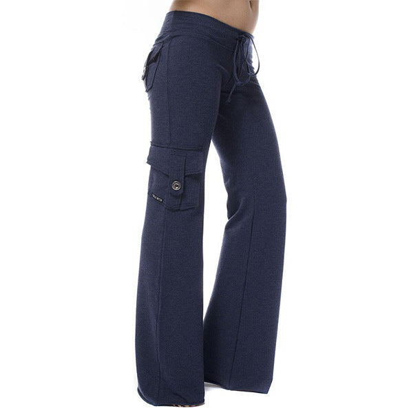 Damen nan lässige Low-Rise Cargo-Loungehose mit weitem Bein, breitem Komfortbund und dekorativen Klappentaschen
