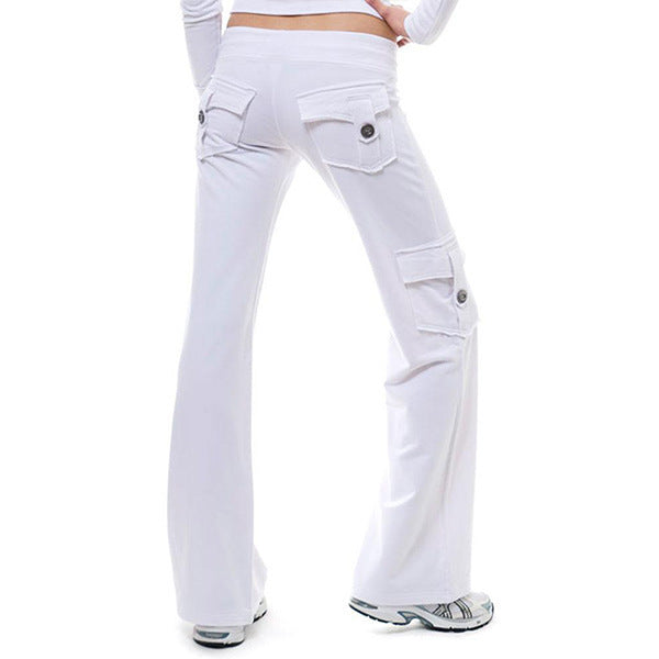 Damen nan lässige Low-Rise Cargo-Loungehose mit weitem Bein, breitem Komfortbund und dekorativen Klappentaschen
