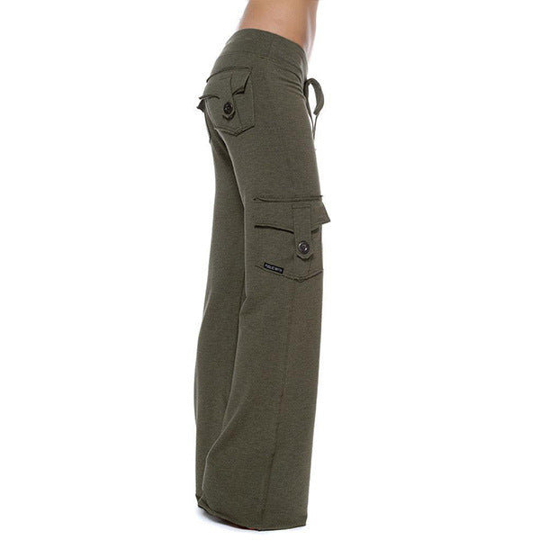 Damen nan lässige Low-Rise Cargo-Loungehose mit weitem Bein, breitem Komfortbund und dekorativen Klappentaschen