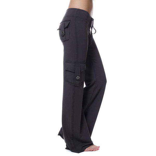 Damen nan lässige Low-Rise Cargo-Loungehose mit weitem Bein, breitem Komfortbund und dekorativen Klappentaschen