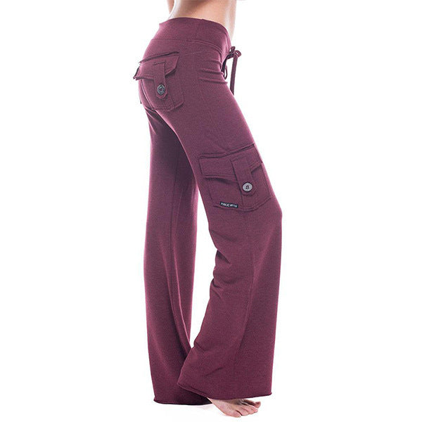Damen nan lässige Low-Rise Cargo-Loungehose mit weitem Bein, breitem Komfortbund und dekorativen Klappentaschen