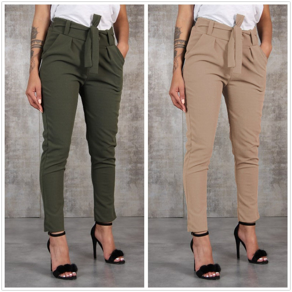 Damen nan taillierte Paperbag-Hose mit Bindegürtel und schmalem Bein