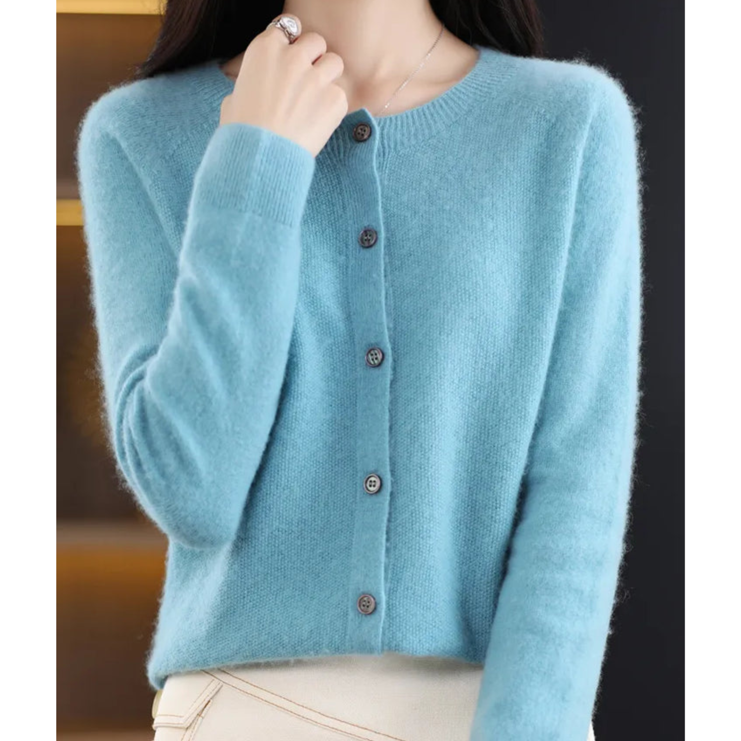 Selmira | Damen Rundhals Cardigan Pullover