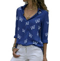 Damen nan lockere Longbluse mit Schmetterlingsprint und Hemdkragen