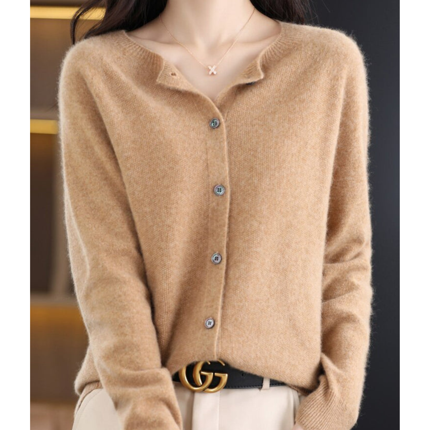 Selmira | Damen Rundhals Cardigan Pullover