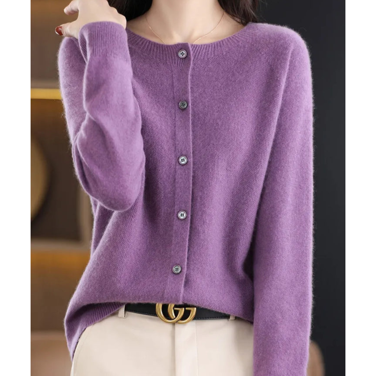 Selmira | Damen Rundhals Cardigan Pullover