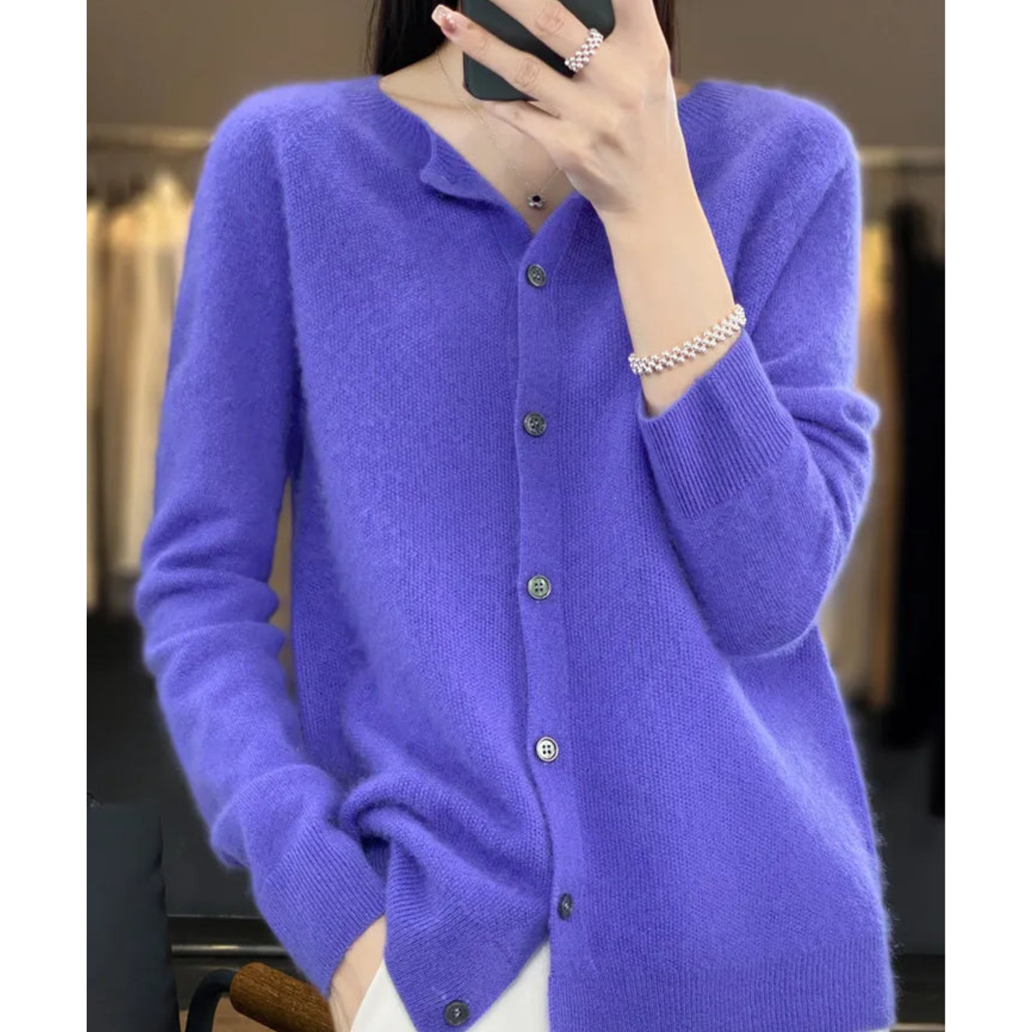 Selmira | Damen Rundhals Cardigan Pullover