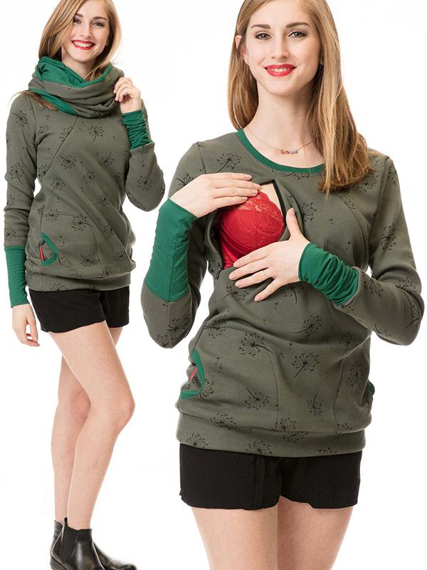 Selmira Schwangerschafts-Chaps, Krankenschwester-Sweatshirts, Blumendruck, Taschen, Reißverschluss, Stillkleidung