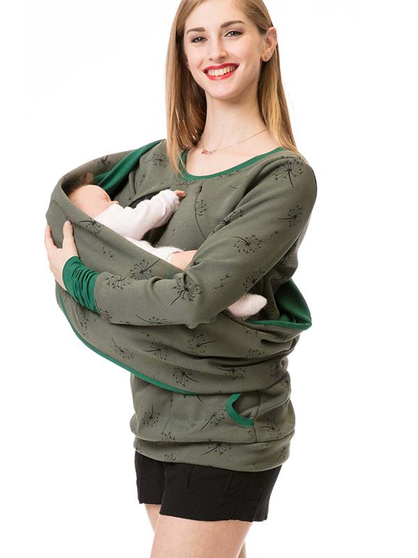 Selmira Schwangerschafts-Chaps, Krankenschwester-Sweatshirts, Blumendruck, Taschen, Reißverschluss, Stillkleidung