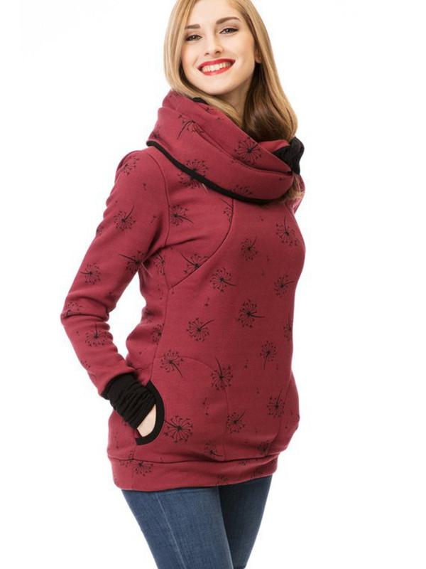Selmira Schwangerschafts-Chaps, Krankenschwester-Sweatshirts, Blumendruck, Taschen, Reißverschluss, Stillkleidung