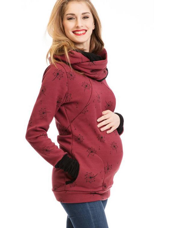 Selmira Schwangerschafts-Chaps, Krankenschwester-Sweatshirts, Blumendruck, Taschen, Reißverschluss, Stillkleidung
