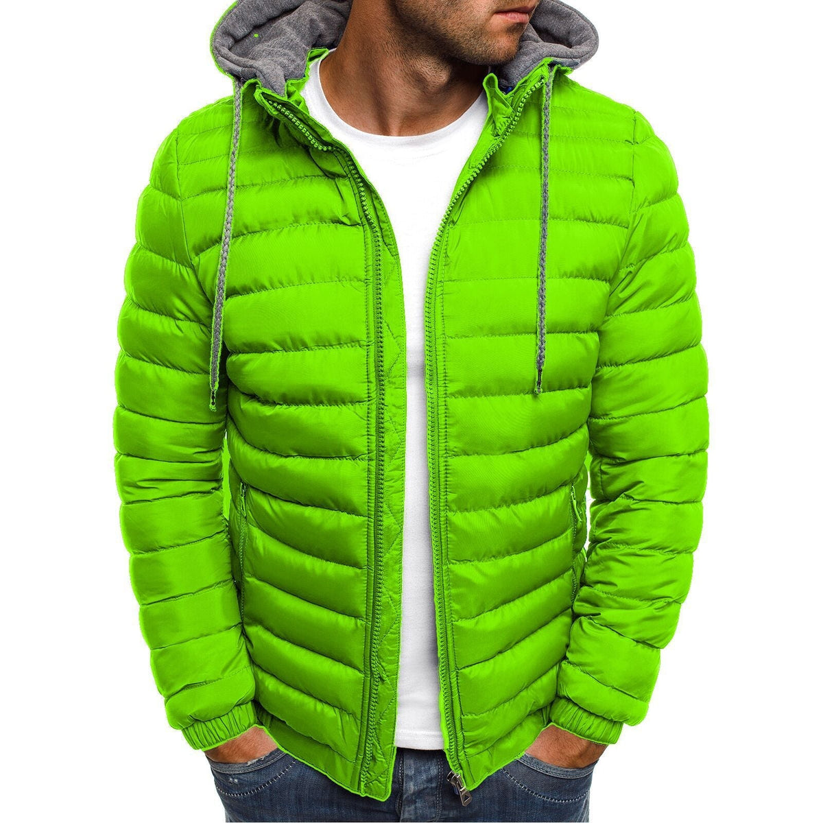 Herren nan gesteppte Kapuzenjacke mit wattierter Thermoisolierung und weichem Fleecefutter
