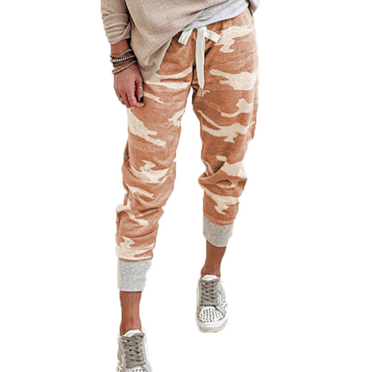 Damen nan lässige Camouflage Jogginghose mit Kordelzug und gerippten Bündchen