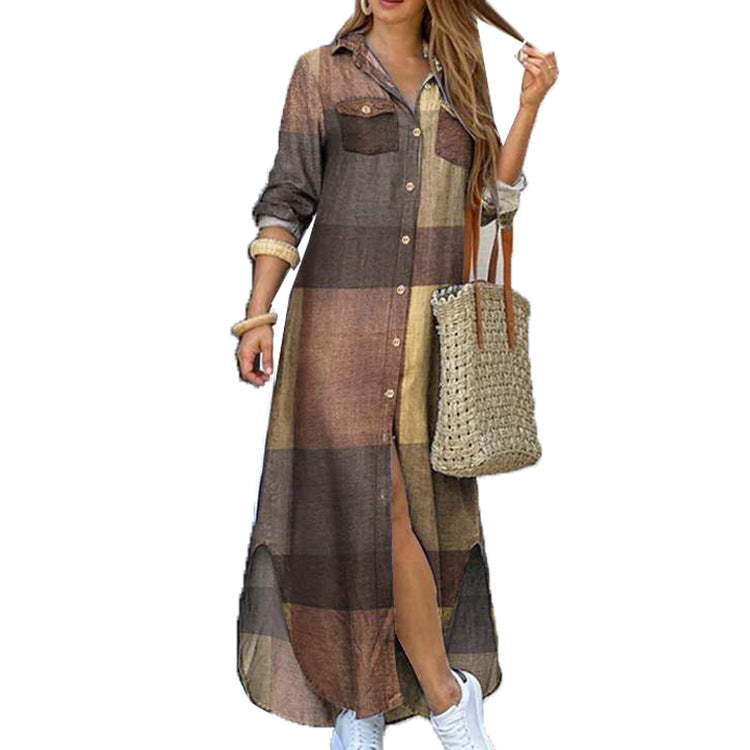 Damen nan langes Hemdkleid mit floralem Muster und seitlichem Schlitz