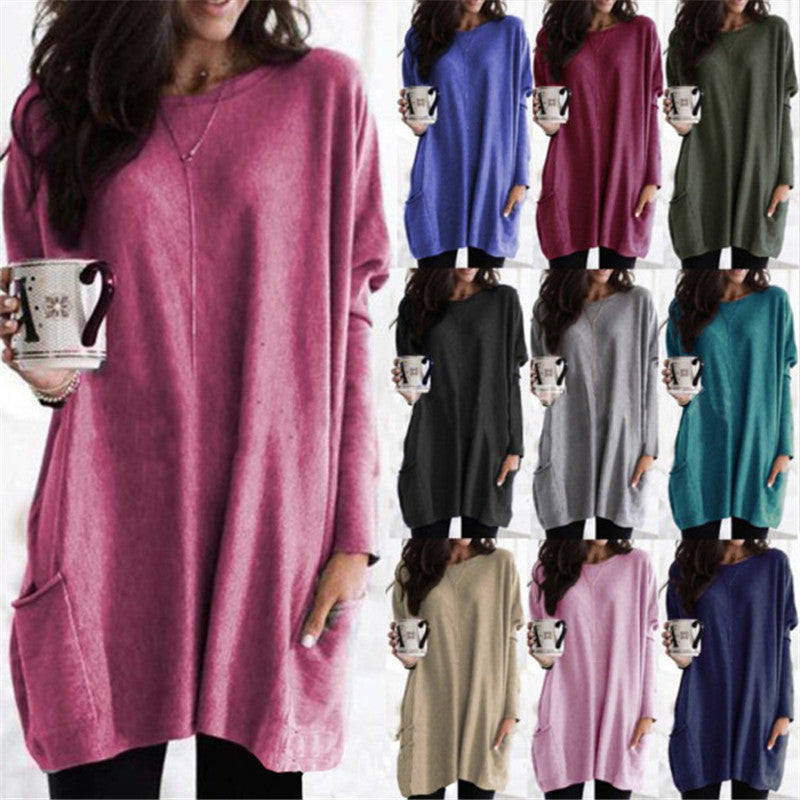Damen nan oversized Longshirt mit Kontrastblock und aufgesetzten Taschen