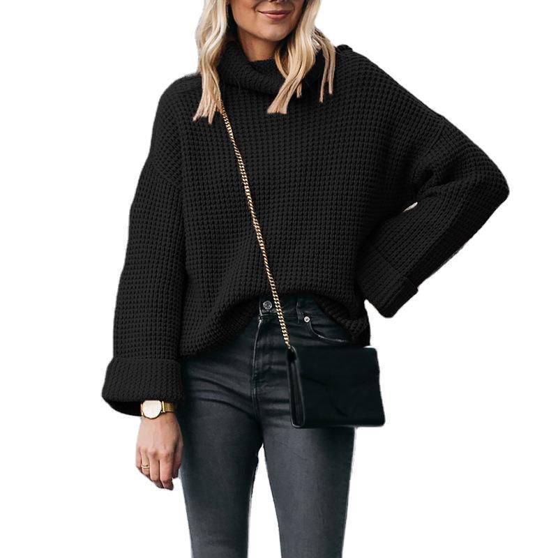 Damen nan grobstrick Rollkragenpullover mit weitem Oversize-Schnitt und Umschlagärmeln