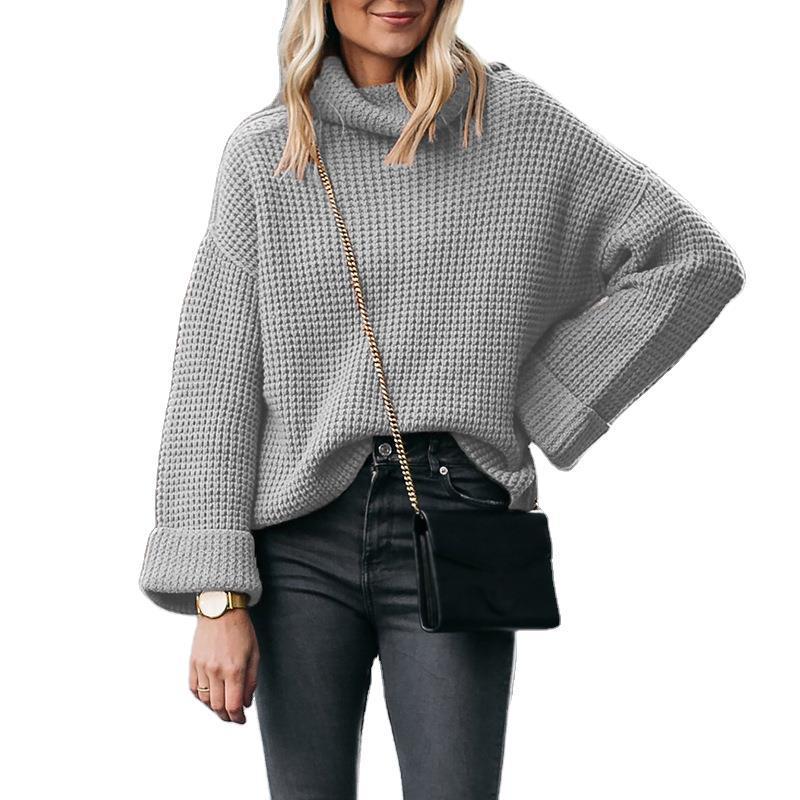 Damen nan grobstrick Rollkragenpullover mit weitem Oversize-Schnitt und Umschlagärmeln