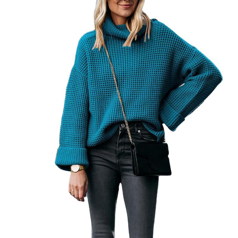 Damen nan grobstrick Rollkragenpullover mit weitem Oversize-Schnitt und Umschlagärmeln