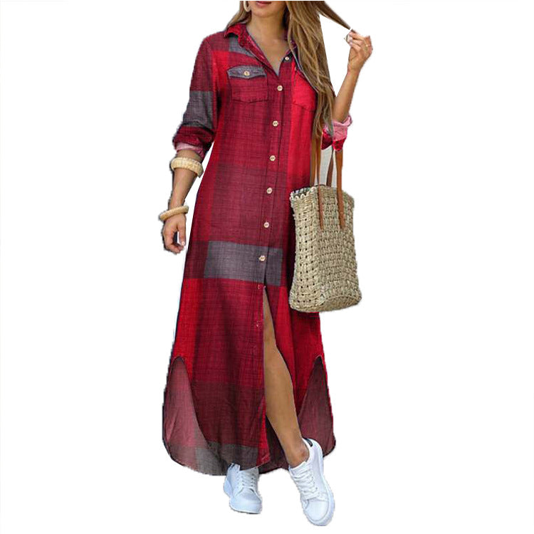 Damen nan langes Hemdkleid mit floralem Muster und seitlichem Schlitz