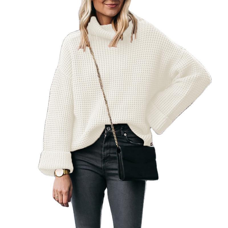 Damen nan grobstrick Rollkragenpullover mit weitem Oversize-Schnitt und Umschlagärmeln