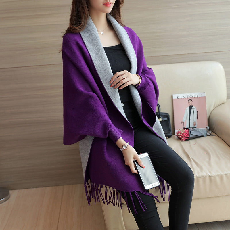 Damen eleganter Schal mit Fransen und kontrastierenden Farbdetails Selmira