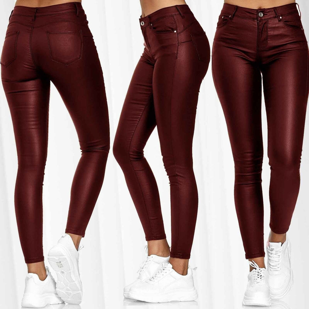 Damen nan highwaist vegane Lederleggings mit hoher Elastizität und Five-Pocket-Optik