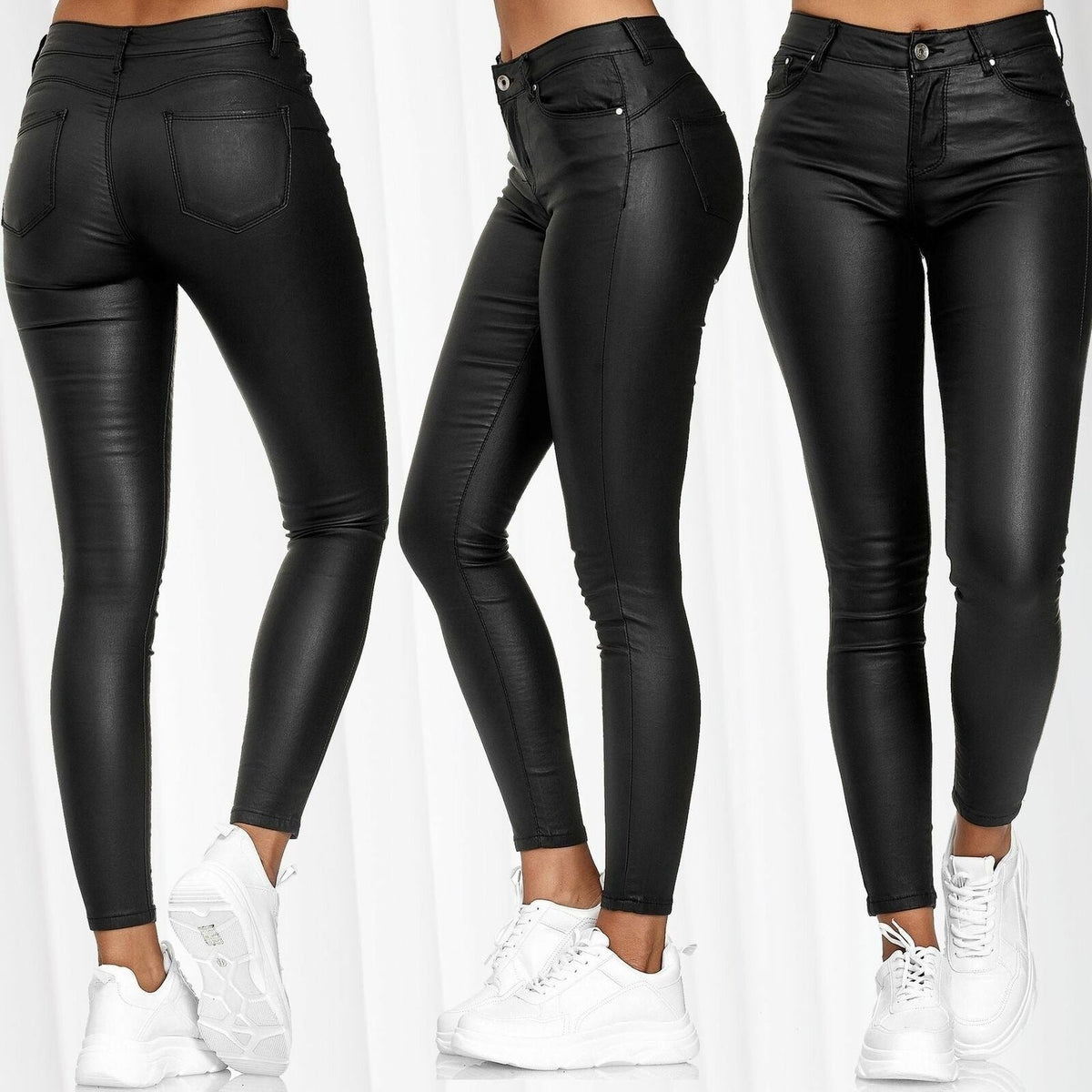 Damen nan highwaist vegane Lederleggings mit hoher Elastizität und Five-Pocket-Optik