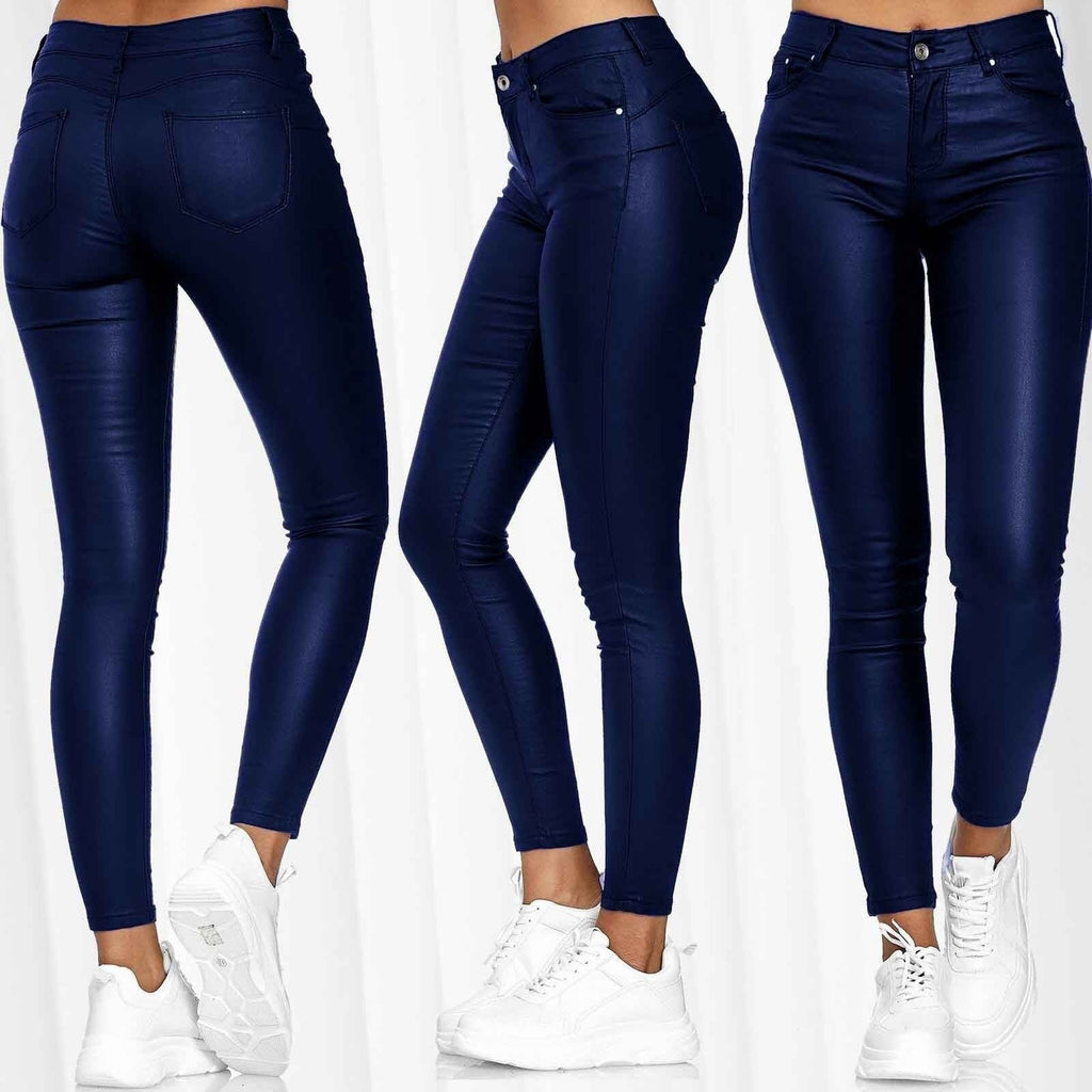 Damen nan highwaist vegane Lederleggings mit hoher Elastizität und Five-Pocket-Optik