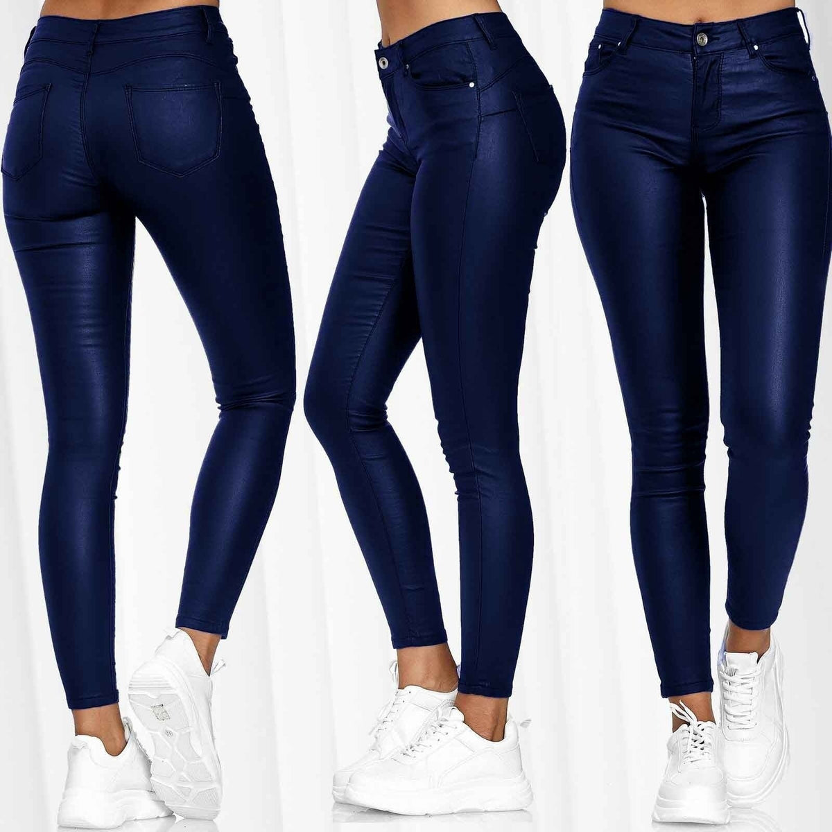Damen nan highwaist vegane Lederleggings mit hoher Elastizität und Five-Pocket-Optik