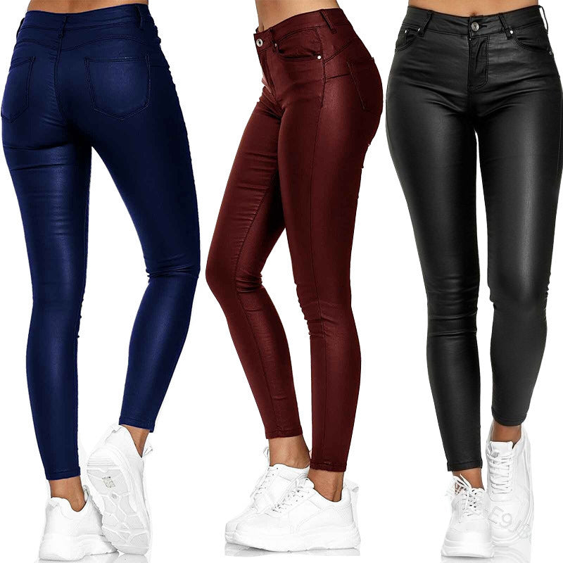 Damen nan highwaist vegane Lederleggings mit hoher Elastizität und Five-Pocket-Optik