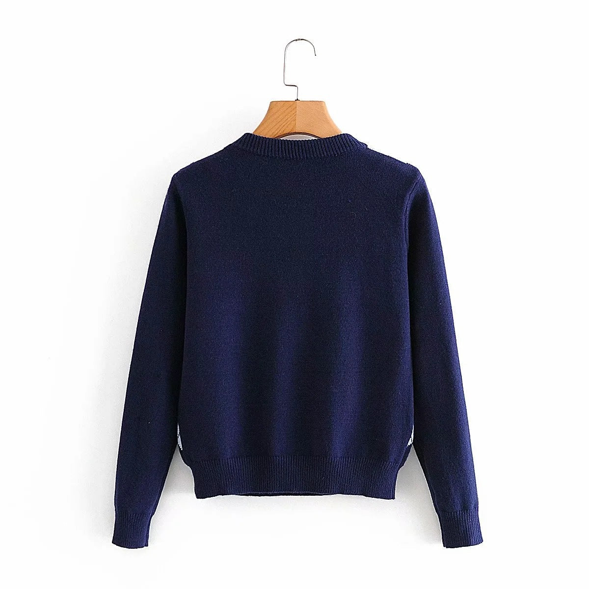 Damen nan Argyle Strickpullover mit Rundhalsausschnitt und geripptem Bund